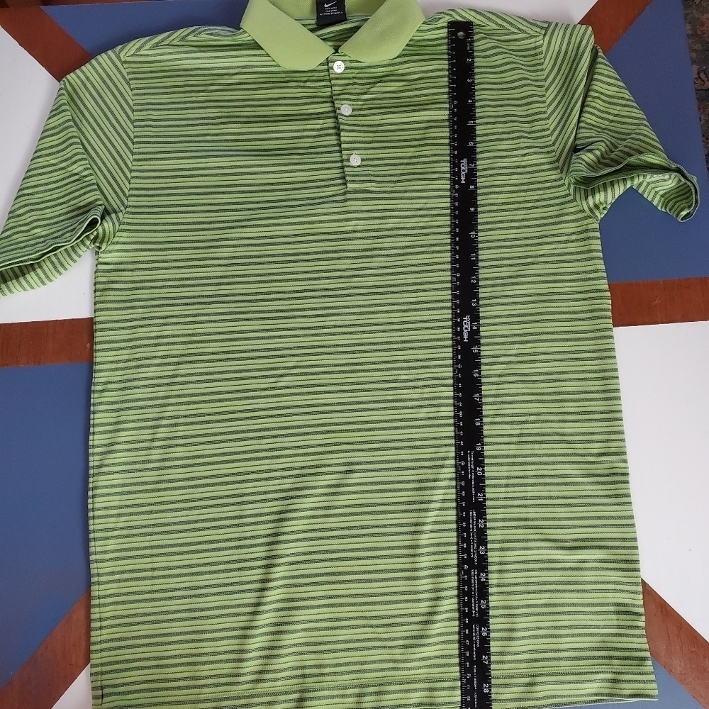 Nike Golf Polo Shirt Mens Large FitDry Lime green Blue Stripes Outdoor - Picture 7 of 10